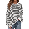image:imagePRETTYGARDEN Womens Striped Oversized Sweatshirt Color Block Crew Neck Long Sleeve Casual Loose Pullover Top Y2K ClothesWhite Grey