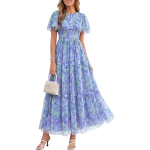 image:imagePRETTYGARDEN Women Tulle Floral Flowy Maxi Dress  Long Boho Dresses Smocked Tiered A Line Spring Summer Elegant Outfit for Wedding Guest Beach Vacation Date Night PartyBlue Purple Floral