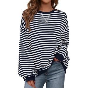 image:imagePRETTYGARDEN Womens Striped Oversized Sweatshirt Color Block Crew Neck Long Sleeve Casual Loose Pullover Top Y2K ClothesNavy