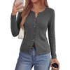 image:imagePRETTYGARDEN Button Up Cardigan Sweaters for Women  Slim Fitted KnitwearLong Sleeve Lightweight Knit CardigansBusiness Casual Outfits Work TopsLayering Piece for FallampWinterGrey