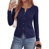 image:imagePRETTYGARDEN Button Up Cardigan Sweaters for Women  Slim Fitted KnitwearLong Sleeve Lightweight Knit CardigansBusiness Casual Outfits Work TopsLayering Piece for FallampWinterNavy Blue