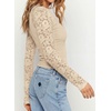 image:imagePRETTYGARDEN Sheer Lace Raglan Long Sleeve Shirts for Women  Soft Stretchy KnitSee Through Floral SleevesCrewneck Fitted TshirtsGoing Out TopsNight Out LayerFall Fashion ClothingBeige