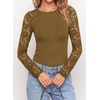 image:imagePRETTYGARDEN Sheer Lace Raglan Long Sleeve Shirts for Women  Soft Stretchy KnitSee Through Floral SleevesCrewneck Fitted TshirtsGoing Out TopsNight Out LayerFall Fashion ClothingLight Brown