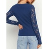image:imagePRETTYGARDEN Sheer Lace Raglan Long Sleeve Shirts for Women  Soft Stretchy KnitSee Through Floral SleevesCrewneck Fitted TshirtsGoing Out TopsNight Out LayerFall Fashion ClothingNavy