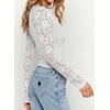 image:imagePRETTYGARDEN Sheer Lace Raglan Long Sleeve Shirts for Women  Soft Stretchy KnitSee Through Floral SleevesCrewneck Fitted TshirtsGoing Out TopsNight Out LayerFall Fashion ClothingWhite
