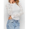 image:imagePRETTYGARDEN Sheer Lace Raglan Long Sleeve Shirts for Women  Soft Stretchy KnitSee Through Floral SleevesCrewneck Fitted TshirtsGoing Out TopsNight Out LayerFall Fashion ClothingWhite