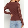 image:imagePRETTYGARDEN Sheer Lace Raglan Long Sleeve Shirts for Women  Soft Stretchy KnitSee Through Floral SleevesCrewneck Fitted TshirtsGoing Out TopsNight Out LayerFall Fashion ClothingBrick Red