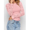 image:imagePRETTYGARDEN Sheer Lace Raglan Long Sleeve Shirts for Women  Soft Stretchy KnitSee Through Floral SleevesCrewneck Fitted TshirtsGoing Out TopsNight Out LayerFall Fashion ClothingPink