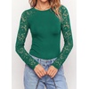 image:imagePRETTYGARDEN Sheer Lace Raglan Long Sleeve Shirts for Women  Soft Stretchy KnitSee Through Floral SleevesCrewneck Fitted TshirtsGoing Out TopsNight Out LayerFall Fashion ClothingGreen