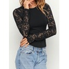 image:imagePRETTYGARDEN Sheer Lace Raglan Long Sleeve Shirts for Women  Soft Stretchy KnitSee Through Floral SleevesCrewneck Fitted TshirtsGoing Out TopsNight Out LayerFall Fashion ClothingBlack