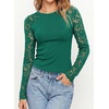 image:imagePRETTYGARDEN Sheer Lace Raglan Long Sleeve Shirts for Women  Soft Stretchy KnitSee Through Floral SleevesCrewneck Fitted TshirtsGoing Out TopsNight Out LayerFall Fashion ClothingGreen