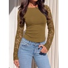 image:imagePRETTYGARDEN Sheer Lace Raglan Long Sleeve Shirts for Women  Soft Stretchy KnitSee Through Floral SleevesCrewneck Fitted TshirtsGoing Out TopsNight Out LayerFall Fashion ClothingLight Brown