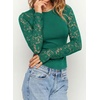 image:imagePRETTYGARDEN Sheer Lace Raglan Long Sleeve Shirts for Women  Soft Stretchy KnitSee Through Floral SleevesCrewneck Fitted TshirtsGoing Out TopsNight Out LayerFall Fashion ClothingGreen