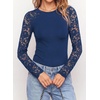image:imagePRETTYGARDEN Sheer Lace Raglan Long Sleeve Shirts for Women  Soft Stretchy KnitSee Through Floral SleevesCrewneck Fitted TshirtsGoing Out TopsNight Out LayerFall Fashion ClothingNavy