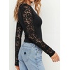 image:imagePRETTYGARDEN Sheer Lace Raglan Long Sleeve Shirts for Women  Soft Stretchy KnitSee Through Floral SleevesCrewneck Fitted TshirtsGoing Out TopsNight Out LayerFall Fashion ClothingBlack