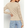 image:imagePRETTYGARDEN Sheer Lace Raglan Long Sleeve Shirts for Women  Soft Stretchy KnitSee Through Floral SleevesCrewneck Fitted TshirtsGoing Out TopsNight Out LayerFall Fashion ClothingBeige