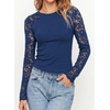image:imagePRETTYGARDEN Sheer Lace Raglan Long Sleeve Shirts for Women  Soft Stretchy KnitSee Through Floral SleevesCrewneck Fitted TshirtsGoing Out TopsNight Out LayerFall Fashion ClothingNavy