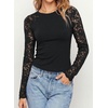 image:imagePRETTYGARDEN Sheer Lace Raglan Long Sleeve Shirts for Women  Soft Stretchy KnitSee Through Floral SleevesCrewneck Fitted TshirtsGoing Out TopsNight Out LayerFall Fashion ClothingBlack