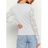 image:imagePRETTYGARDEN Sheer Lace Raglan Long Sleeve Shirts for Women  Soft Stretchy KnitSee Through Floral SleevesCrewneck Fitted TshirtsGoing Out TopsNight Out LayerFall Fashion ClothingWhite