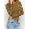 image:imagePRETTYGARDEN Sheer Lace Raglan Long Sleeve Shirts for Women  Soft Stretchy KnitSee Through Floral SleevesCrewneck Fitted TshirtsGoing Out TopsNight Out LayerFall Fashion ClothingLight Brown
