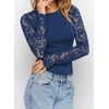 image:imagePRETTYGARDEN Sheer Lace Raglan Long Sleeve Shirts for Women  Soft Stretchy KnitSee Through Floral SleevesCrewneck Fitted TshirtsGoing Out TopsNight Out LayerFall Fashion ClothingNavy