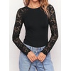 image:imagePRETTYGARDEN Sheer Lace Raglan Long Sleeve Shirts for Women  Soft Stretchy KnitSee Through Floral SleevesCrewneck Fitted TshirtsGoing Out TopsNight Out LayerFall Fashion ClothingBlack
