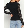 image:imagePRETTYGARDEN Sheer Lace Raglan Long Sleeve Shirts for Women  Soft Stretchy KnitSee Through Floral SleevesCrewneck Fitted TshirtsGoing Out TopsNight Out LayerFall Fashion ClothingBlack