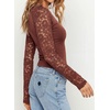 image:imagePRETTYGARDEN Sheer Lace Raglan Long Sleeve Shirts for Women  Soft Stretchy KnitSee Through Floral SleevesCrewneck Fitted TshirtsGoing Out TopsNight Out LayerFall Fashion ClothingBrick Red