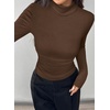 image:imagePRETTYGARDEN Turtleneck Tops for Women Long Sleeve Shirts  Slim Fitted Underscrub Ribbed Knit Thermal Undershirts 2026 Fall Casual Going Out Outfits Base Layer Winter ClothesBrown
