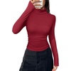 image:imagePRETTYGARDEN Turtleneck Tops for Women Long Sleeve Shirts  Slim Fitted Underscrub Ribbed Knit Thermal Undershirts 2026 Fall Casual Going Out Outfits Base Layer Winter ClothesRed