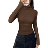 image:imagePRETTYGARDEN Turtleneck Tops for Women Long Sleeve Shirts  Slim Fitted Underscrub Ribbed Knit Thermal Undershirts 2026 Fall Casual Going Out Outfits Base Layer Winter ClothesBrown