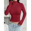 image:imagePRETTYGARDEN Turtleneck Tops for Women Long Sleeve Shirts  Slim Fitted Underscrub Ribbed Knit Thermal Undershirts 2026 Fall Casual Going Out Outfits Base Layer Winter ClothesRed