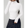 image:imagePRETTYGARDEN Turtleneck Tops for Women Long Sleeve Shirts  Slim Fitted Underscrub Ribbed Knit Thermal Undershirts 2026 Fall Casual Going Out Outfits Base Layer Winter ClothesWhite