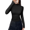 image:imagePRETTYGARDEN Turtleneck Tops for Women Long Sleeve Shirts  Slim Fitted Underscrub Ribbed Knit Thermal Undershirts 2026 Fall Casual Going Out Outfits Base Layer Winter ClothesBlack