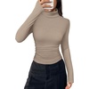 image:imagePRETTYGARDEN Turtleneck Tops for Women Long Sleeve Shirts  Slim Fitted Underscrub Ribbed Knit Thermal Undershirts 2026 Fall Casual Going Out Outfits Base Layer Winter ClothesKhaki