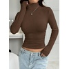 image:imagePRETTYGARDEN Turtleneck Tops for Women Long Sleeve Shirts  Slim Fitted Underscrub Ribbed Knit Thermal Undershirts 2026 Fall Casual Going Out Outfits Base Layer Winter ClothesBrown