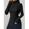 image:imagePRETTYGARDEN Turtleneck Tops for Women Long Sleeve Shirts  Slim Fitted Underscrub Ribbed Knit Thermal Undershirts 2026 Fall Casual Going Out Outfits Base Layer Winter ClothesBlack
