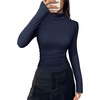 image:imagePRETTYGARDEN Turtleneck Tops for Women Long Sleeve Shirts  Slim Fitted Underscrub Ribbed Knit Thermal Undershirts 2026 Fall Casual Going Out Outfits Base Layer Winter ClothesNavy