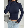 image:imagePRETTYGARDEN Turtleneck Tops for Women Long Sleeve Shirts  Slim Fitted Underscrub Ribbed Knit Thermal Undershirts 2026 Fall Casual Going Out Outfits Base Layer Winter ClothesNavy