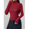 image:imagePRETTYGARDEN Turtleneck Tops for Women Long Sleeve Shirts  Slim Fitted Underscrub Ribbed Knit Thermal Undershirts 2026 Fall Casual Going Out Outfits Base Layer Winter ClothesRed