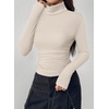 image:imagePRETTYGARDEN Turtleneck Tops for Women Long Sleeve Shirts  Slim Fitted Underscrub Ribbed Knit Thermal Undershirts 2026 Fall Casual Going Out Outfits Base Layer Winter ClothesBeige