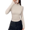 image:imagePRETTYGARDEN Turtleneck Tops for Women Long Sleeve Shirts  Slim Fitted Underscrub Ribbed Knit Thermal Undershirts 2026 Fall Casual Going Out Outfits Base Layer Winter ClothesBeige