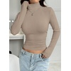 image:imagePRETTYGARDEN Turtleneck Tops for Women Long Sleeve Shirts  Slim Fitted Underscrub Ribbed Knit Thermal Undershirts 2026 Fall Casual Going Out Outfits Base Layer Winter ClothesKhaki
