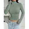 image:imagePRETTYGARDEN Turtleneck Tops for Women Long Sleeve Shirts  Slim Fitted Underscrub Ribbed Knit Thermal Undershirts 2026 Fall Casual Going Out Outfits Base Layer Winter ClothesSage Green