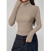 image:imagePRETTYGARDEN Turtleneck Tops for Women Long Sleeve Shirts  Slim Fitted Underscrub Ribbed Knit Thermal Undershirts 2026 Fall Casual Going Out Outfits Base Layer Winter ClothesKhaki