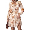image:imagePRETTYGARDEN Women Floral Long Sleeve Mini Dress  Fall Wedding Guest Dresses V Neck Fit amp Flare Ruffle Hem ALine Short Chiffon Dress Elegant Holiday Party Date OutfitsBeige Orange Floral