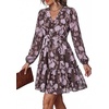 image:imagePRETTYGARDEN Women Floral Long Sleeve Mini Dress  Fall Wedding Guest Dresses V Neck Fit amp Flare Ruffle Hem ALine Short Chiffon Dress Elegant Holiday Party Date OutfitsBrown Purple Floral