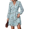 image:imagePRETTYGARDEN Women Floral Long Sleeve Mini Dress  Fall Wedding Guest Dresses V Neck Fit amp Flare Ruffle Hem ALine Short Chiffon Dress Elegant Holiday Party Date OutfitsLight Blue Pink Floral