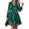image:imagePRETTYGARDEN Women Floral Long Sleeve Mini Dress  Fall Wedding Guest Dresses V Neck Fit amp Flare Ruffle Hem ALine Short Chiffon Dress Elegant Holiday Party Date OutfitsGreen White Floral