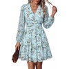 image:imagePRETTYGARDEN Women Floral Long Sleeve Mini Dress  Fall Wedding Guest Dresses V Neck Fit amp Flare Ruffle Hem ALine Short Chiffon Dress Elegant Holiday Party Date OutfitsLight Blue Pink Floral